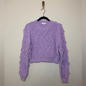 Milly Cropped Fringe Purple Sweater Size L